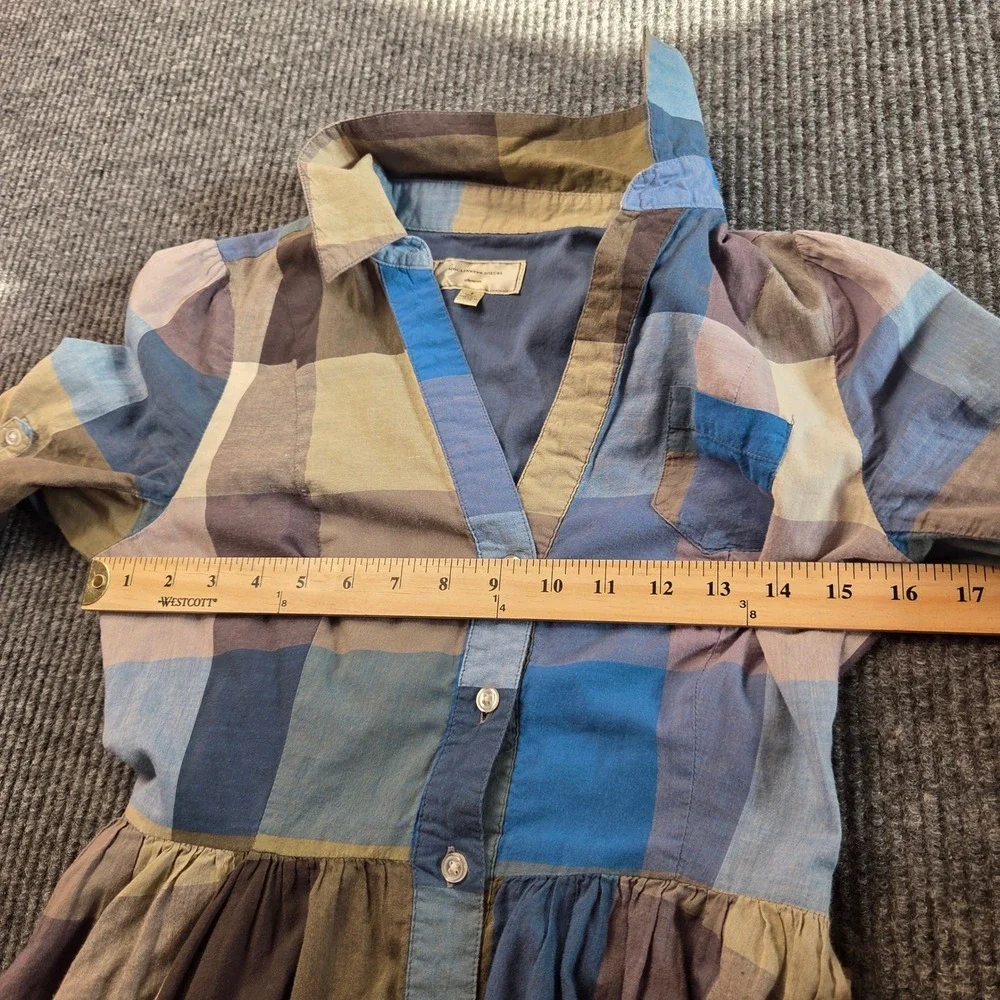 Moulinette Soeurs Plaid Dress Womens 4 Blue Multi Cotton Fit Flare Anthropologie